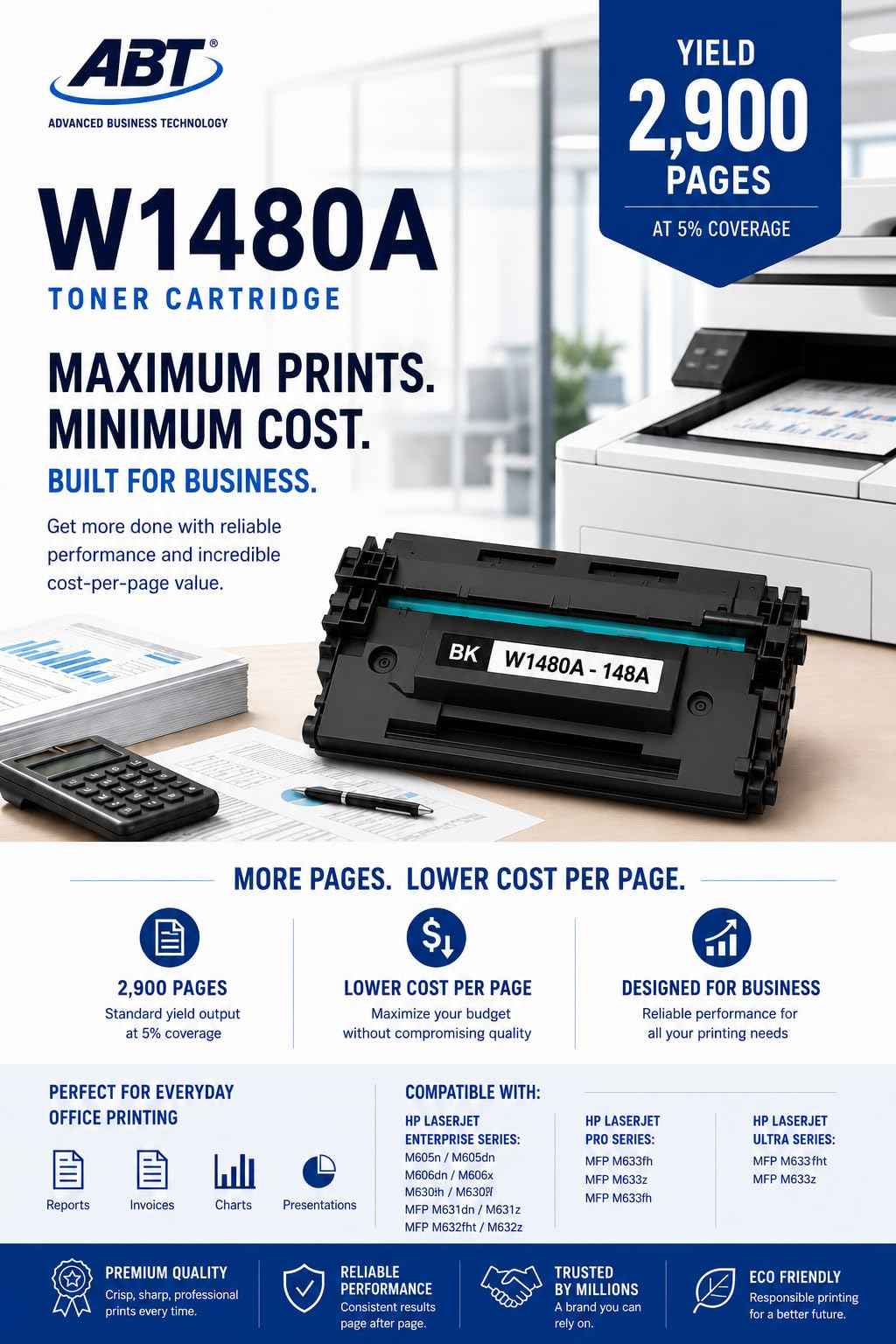 ABT Compatible W1480A Toner Cartridge Replacement for HP 148A Toner Cartridge W1480A 148X W1480X Black Toner Cartridge with Chip Works with LaserJet Pro 4001dn 4001dw MFP 4101fdw Printers